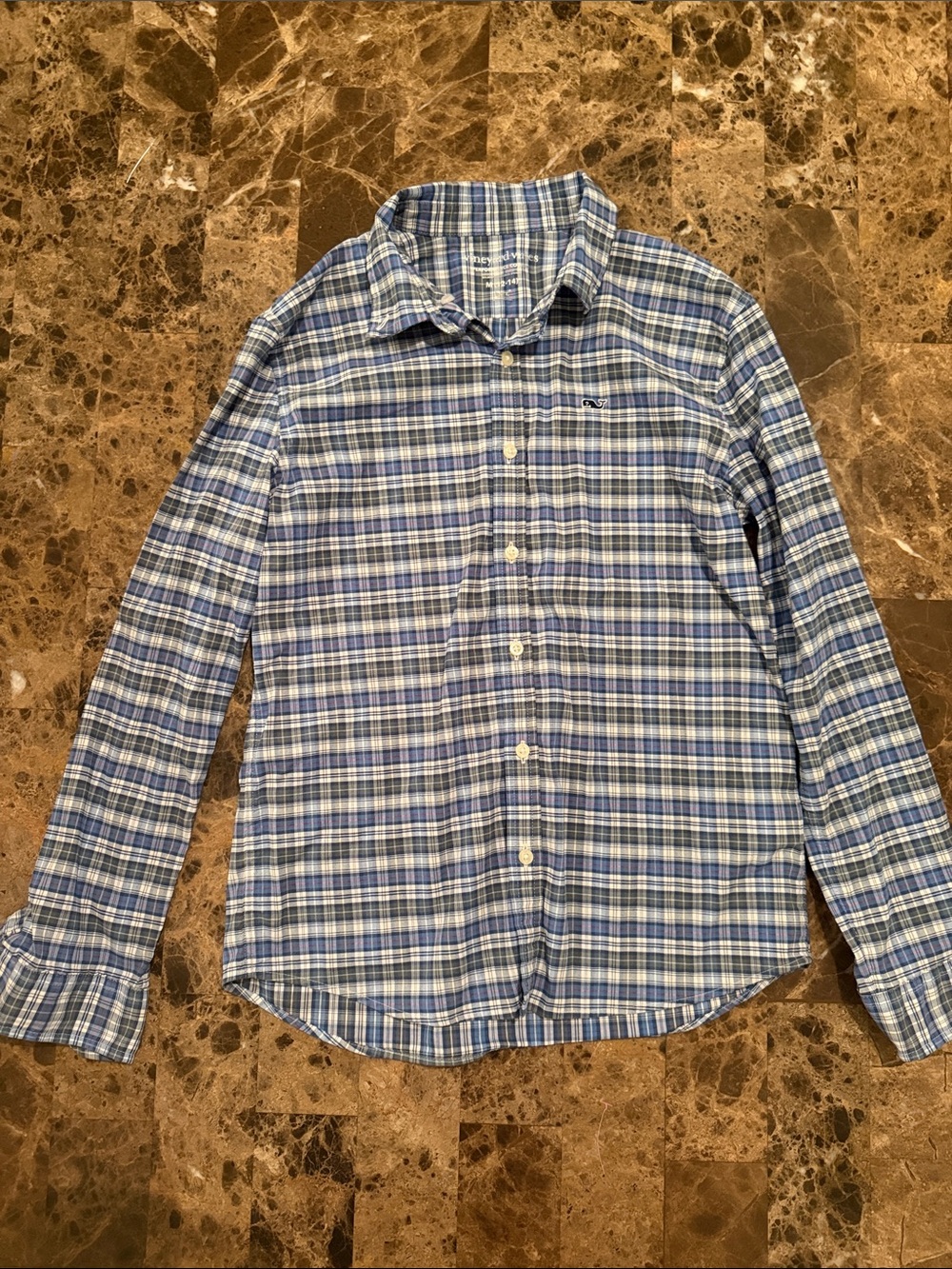 Vineyard Vines Blue and White Plaid Button-Down Shirt